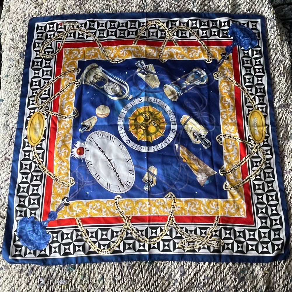 Jafra Cosmetics Scarf Temps Fugit Adorisse Italian Iverson Designer Blue Vintage